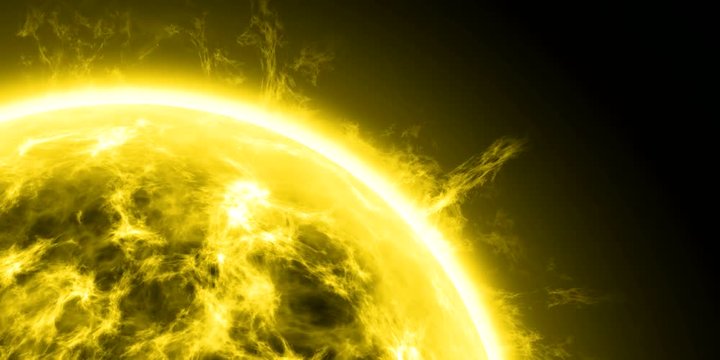 Yellow Sphere Close Up of Burning Sun or Star as 4k CGI Rendered Animation Video