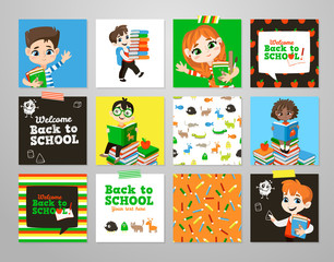 Back to school printable set with pupils.