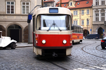 Fototapeta na wymiar Tram in Prague, Czech Republic