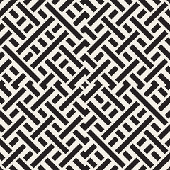 Interlacing Lines Maze Lattice. Ethnic Monochrome Texture. Vector Seamless Black and White Pattern
