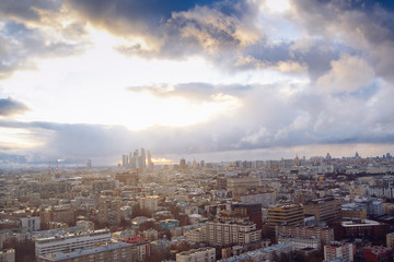 Aerial Moscow city panorama