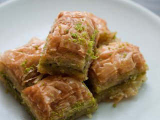Baklava, Turkish tradition dessert on a plate