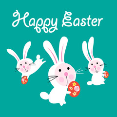 Obraz na płótnie Canvas Vector Easter greeting card with funny hares