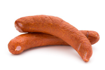 Smoked sausage on a white background.