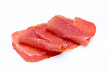Pork ham slices isolated on white background.