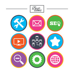 Internet, seo icons. Repair, database and star.