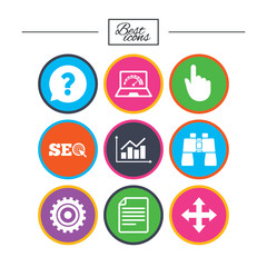 Internet, seo icons. Analysis chart sign.