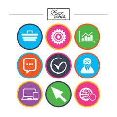 Fototapeta premium Internet, seo icons. Tick, shopping signs.