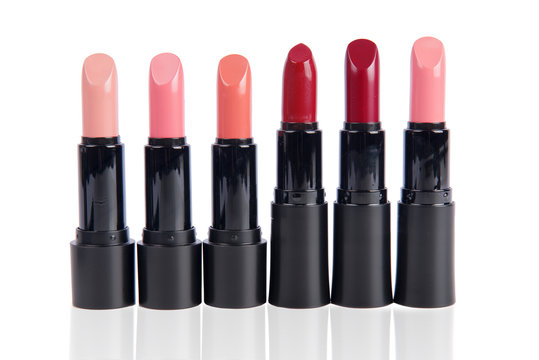 Colorful set of lipstick isolated on white