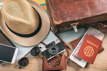 Travel and vacation accessories - top view