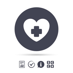 Medical heart sign icon. Cross symbol.