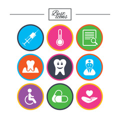 Medicine, medical health and diagnosis icons.