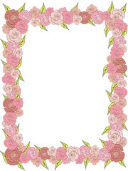 Rectangular frame of delicate roses, wedding