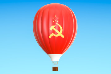 Hot air balloon with USSR flag, 3D rendering