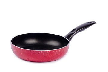 Red frying pan isolated on white