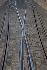 Obraz premium Strrassenbahnschienen in Lissabon