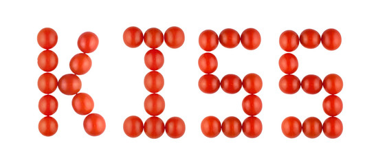 Word KISS made from red tomatoes