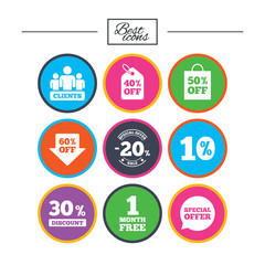 Sale discounts icon. Shopping, deal signs.