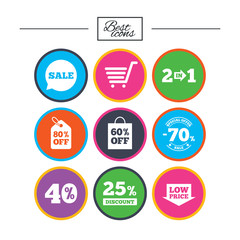 Sale discounts icon. Shopping, deal signs.