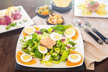 Fresh summer salad with eggs and tuna