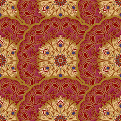 Vector seamless pattern of mandalas. Traditional Eastern pattern of circular graphic elements.