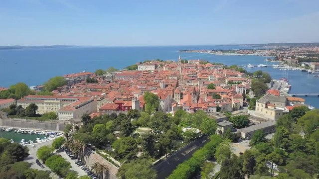 Aerial drone view of coast in Zadar.