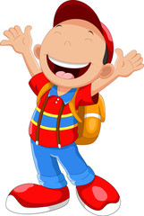 Vector illustration of happy school boy cartoon with backpack