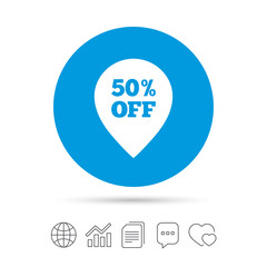 50 percent sale pointer tag sign icon.
