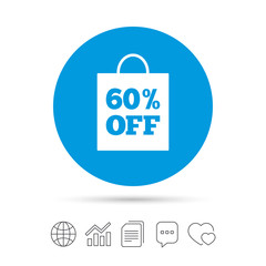 60 percent sale bag tag sign icon.