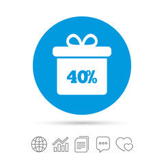 40 percent sale gift box tag sign icon.