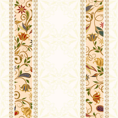 Abstract vintage pattern with decorative flowers, leaves and Paisley pattern in Oriental style.