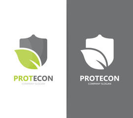 Vector of shield and leaf logo combination. Security and eco symbol or icon. Unique protect and organic logotype design template.