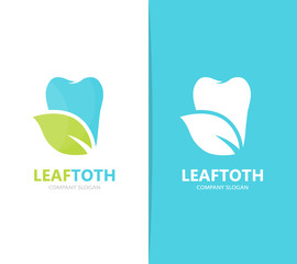 Vector of tooth and leaf logo combination. Dental and eco symbol or icon. Unique clinic and organic logotype design template.