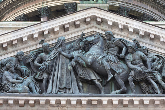 Fragment of the eastern pediment of St. Isaac's Cathedral - Isaac Dalmatsky stops Emperor Valenta
