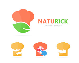 Vector of chef and leaf logo combination. Kitchen and eco symbol or icon. Unique organic cook and restaurant logotype design template.
