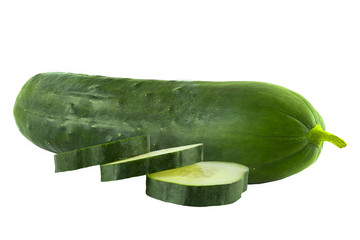 Cucumber and slices isolated over white background