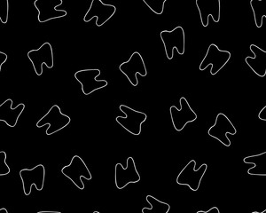 Tooth. Seamless pattern. White teeth isolated on black background. Vector, eps10