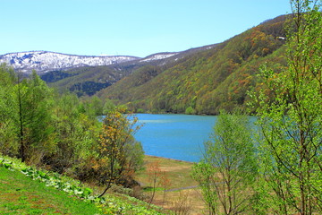 Asari dam and the lake Otarunai of fresh green hokkaido


