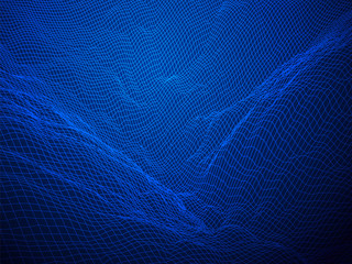 Wireframe landscape vector background. Cyberspace grid technology illustration