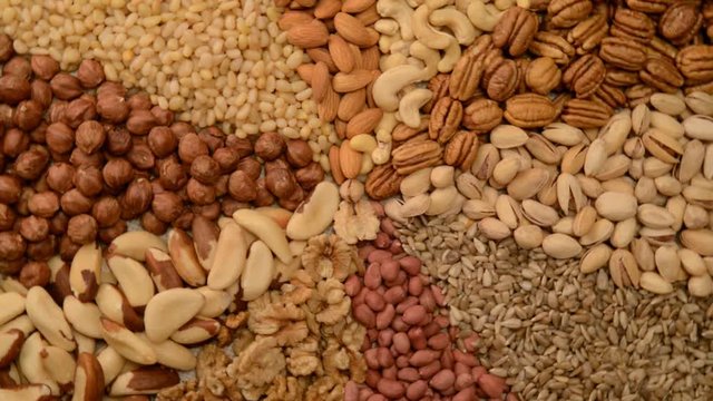Nuts mix in a canvas bag in table.