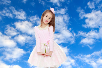 Elegant little girl in a pink dress.