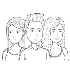 Hand drawn uncolored man and women over white background. Vector illustration.