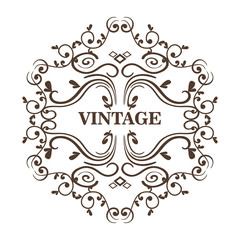 Ornamental frame and vintage sign over white background. Vector illustration.