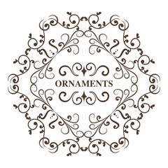 Round ornamental frame and ornament sign over white background. Vector illustration.