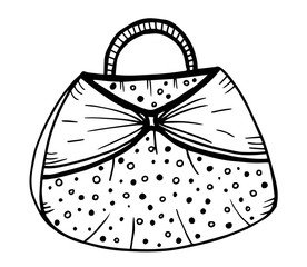 Hand drawn of woman's handbag. Doodle, ornate, ornament style