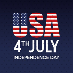 USA and 4th july sign with flag over blue starry background.  Vector illustration.