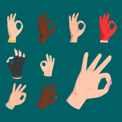 Fototapeta premium Ok hands success gesture okey yes agreement signal business human agree best approval vector.