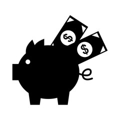 piggy savings with bills vector illustration design