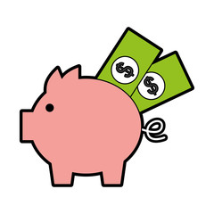 piggy savings with bills vector illustration design