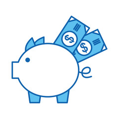 piggy savings with bills vector illustration design